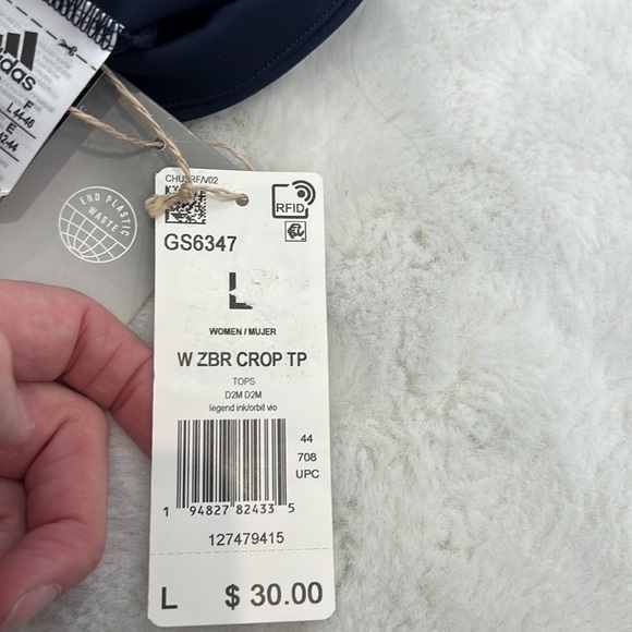 Adidas cropped athletic top size L NWT blue and purple scooped back with mesh - Picture 12 of 13